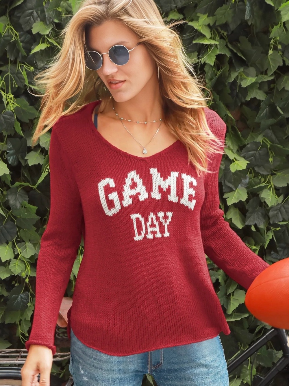Wooden Ships/Chile Red V-Neck 'GAME DAY' Knit Sweater/NWT! NEVER WORN! Luxury!